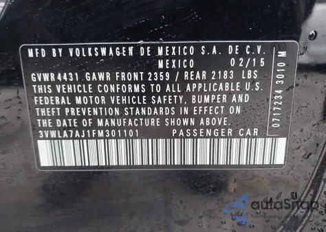 2015 Volkswagen Jetta 2.0L Tdi S из США, поврежденный, VIN 3VWLA7AJ1FM301101